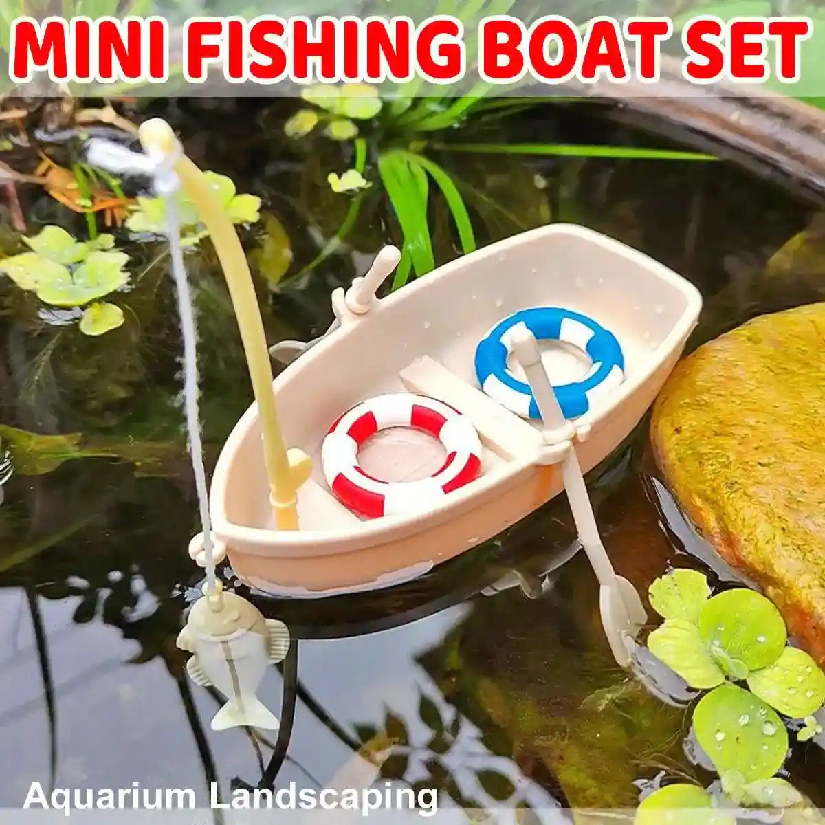Mini fishing boat for aquarium landscaping with floating design and lifelike details