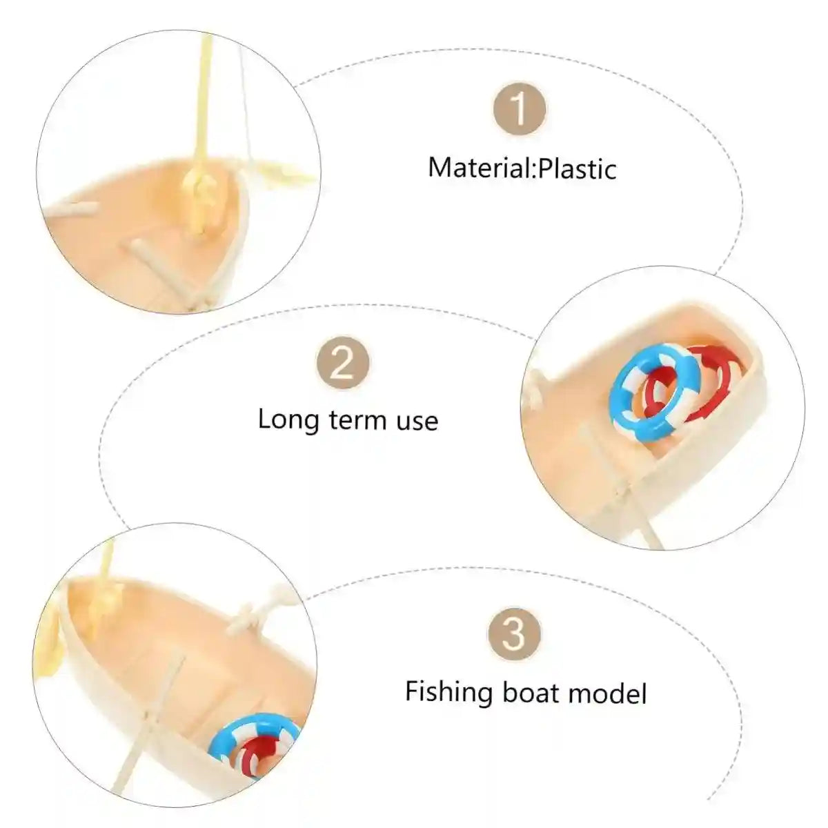 Mini Boat Aquarium Landscaping Ornament with Fishing Rod and Lifebuoys