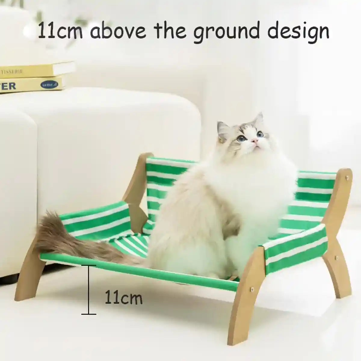 Striped Pet Lounger Bed with Wooden Frame for Small Dogs and Cats