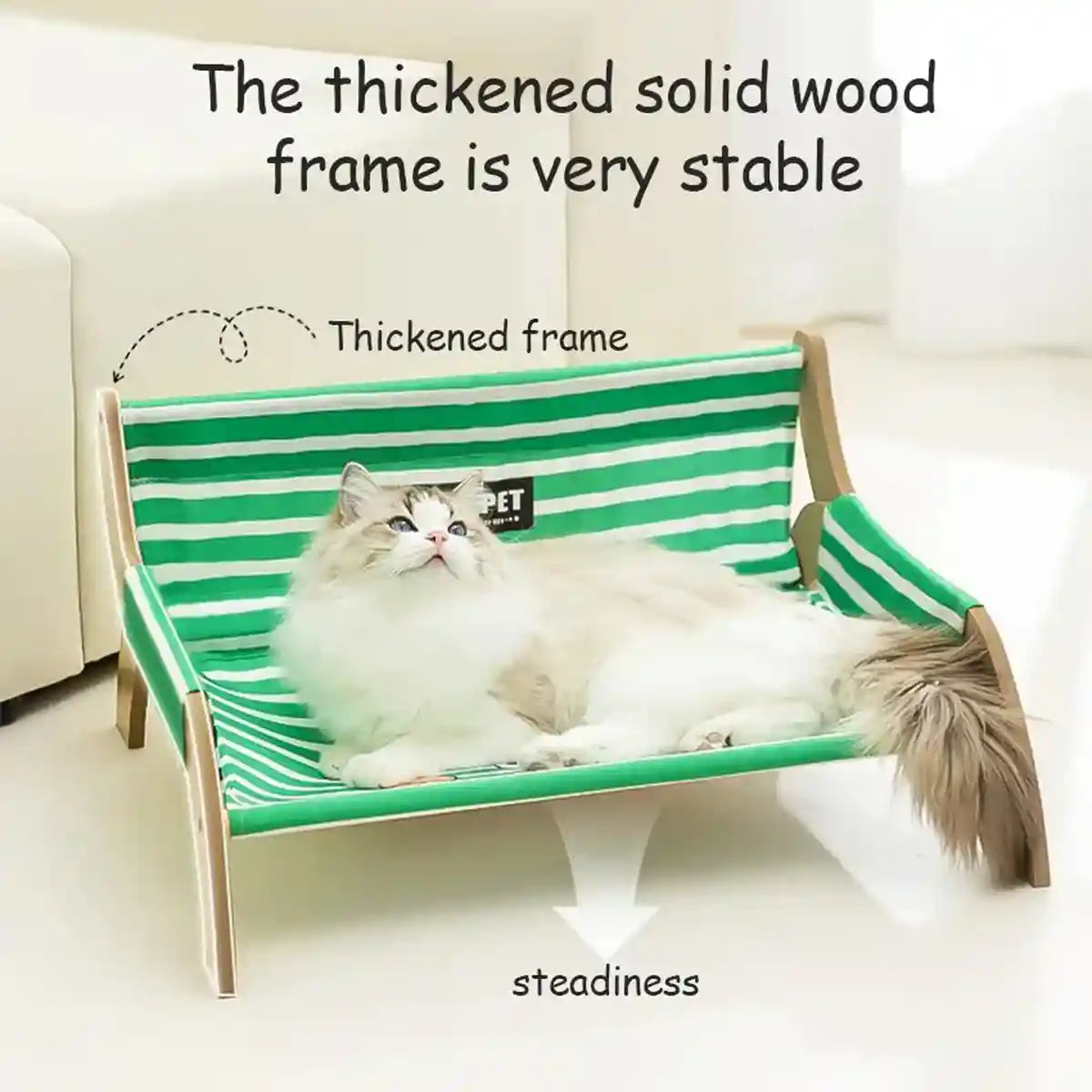 Striped Pet Lounger Bed with Wooden Frame for Small Dogs and Cats