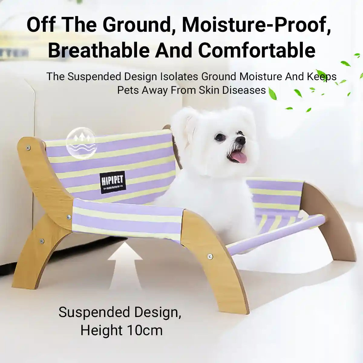 Striped Pet Lounger Bed with Wooden Frame for Small Dogs and Cats