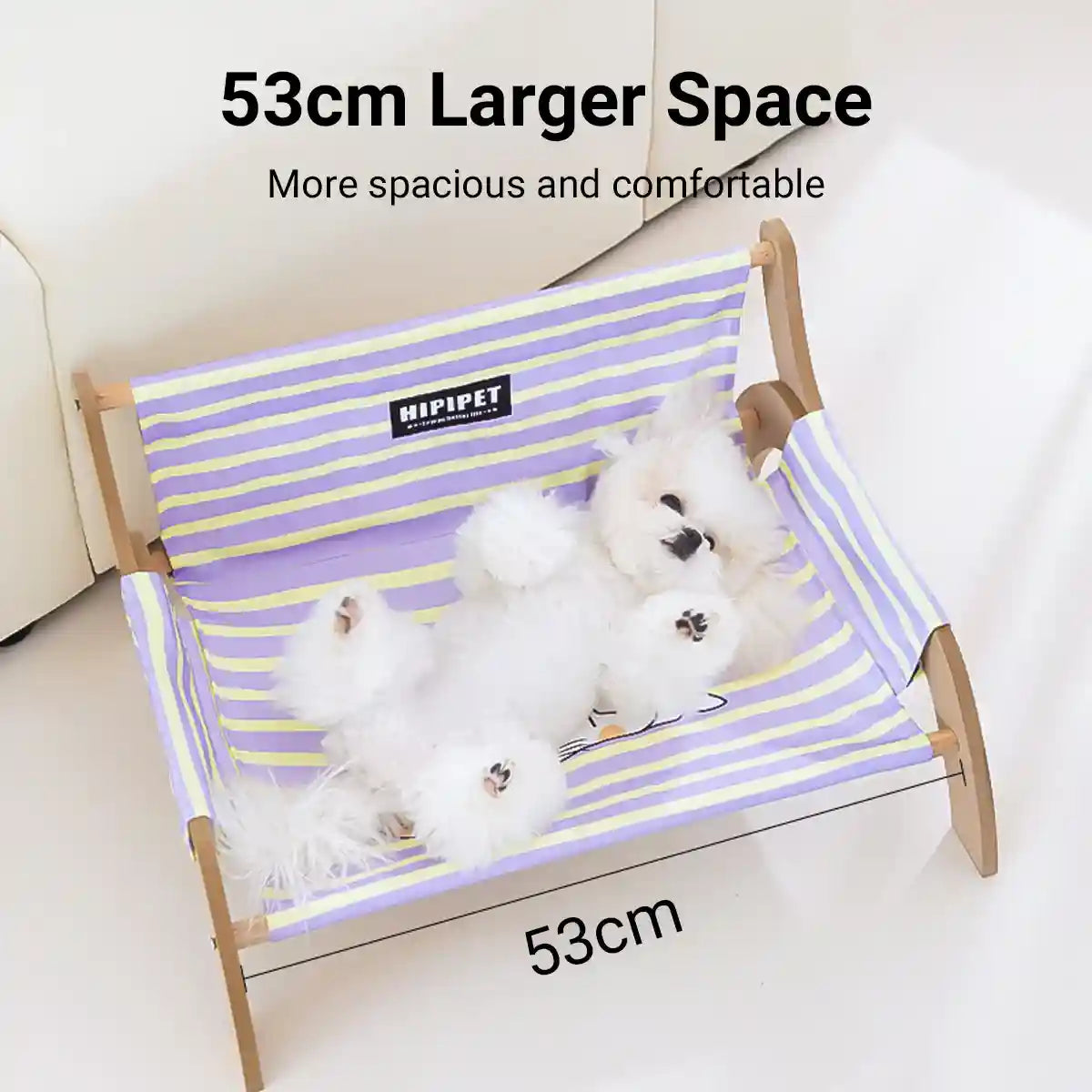 Striped Pet Lounger Bed with Wooden Frame for Small Dogs and Cats