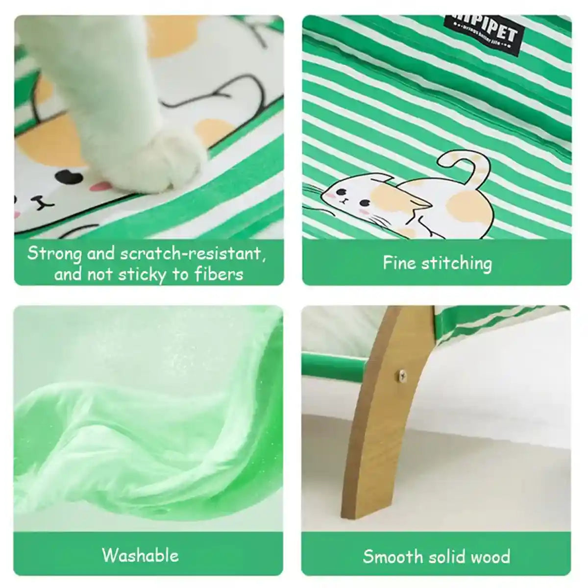 Striped Pet Lounger Bed with Wooden Frame for Small Dogs and Cats