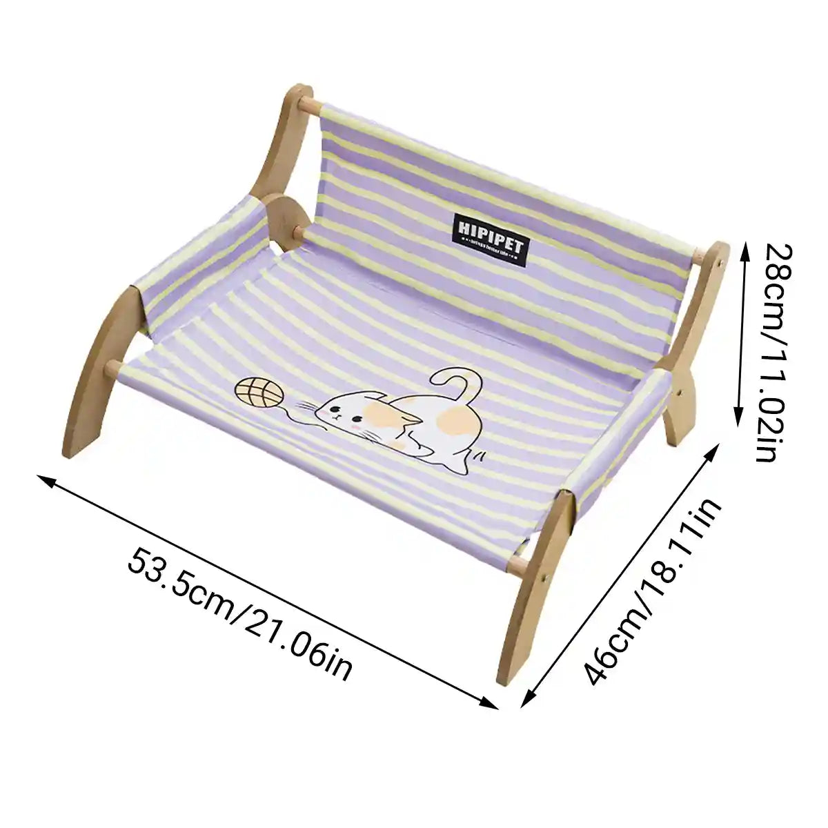 Striped Pet Lounger Bed with Wooden Frame for Small Dogs and Cats