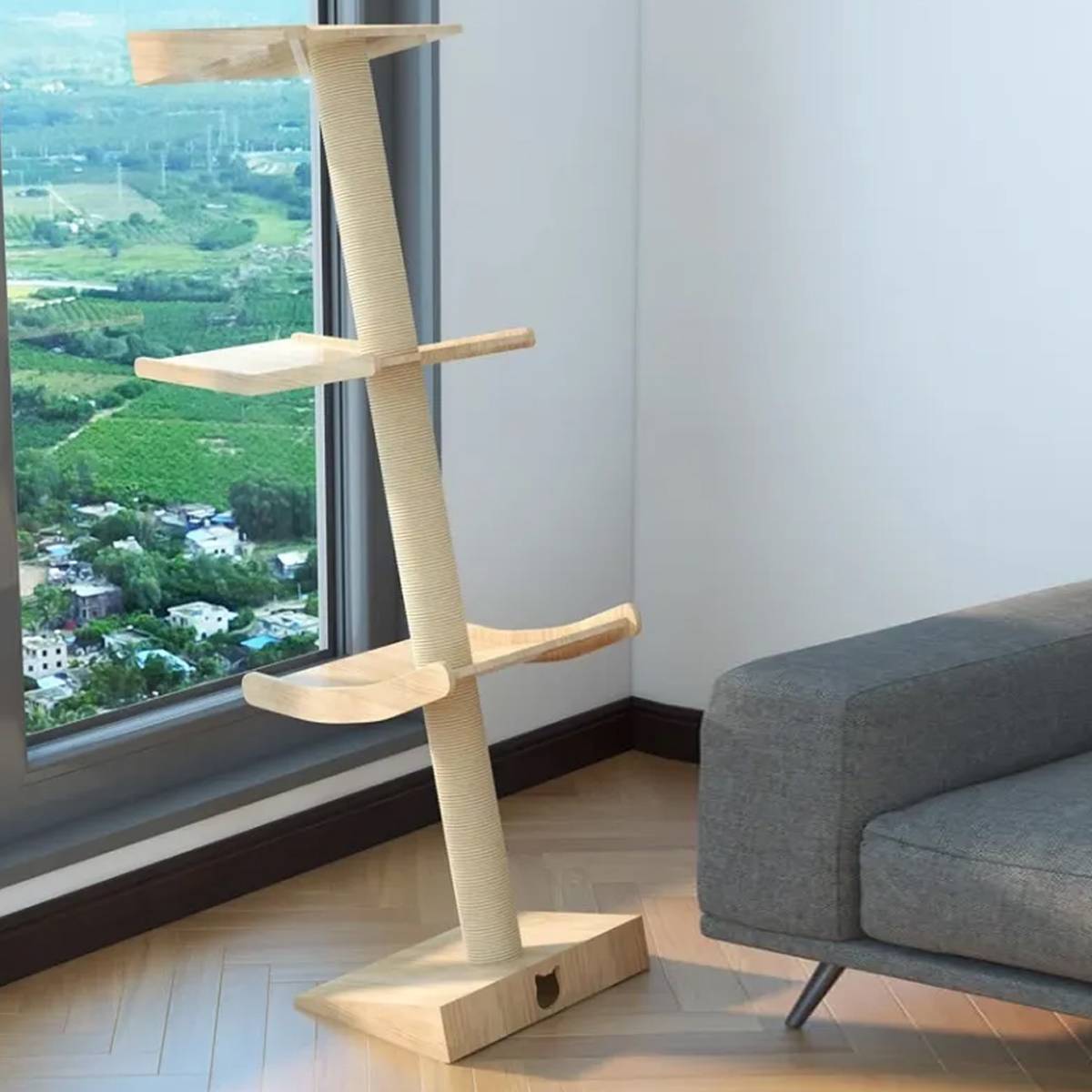 Minimalist Cat Tree Wooden Multi-Level Tower