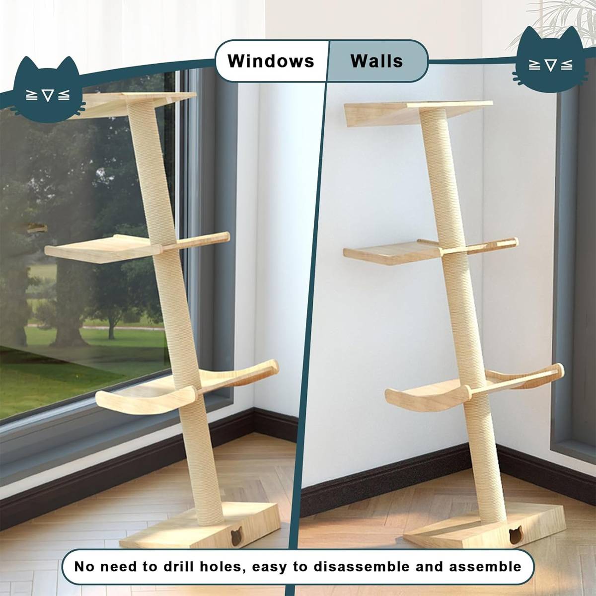 Minimalist Cat Tree Wooden Multi-Level Tower