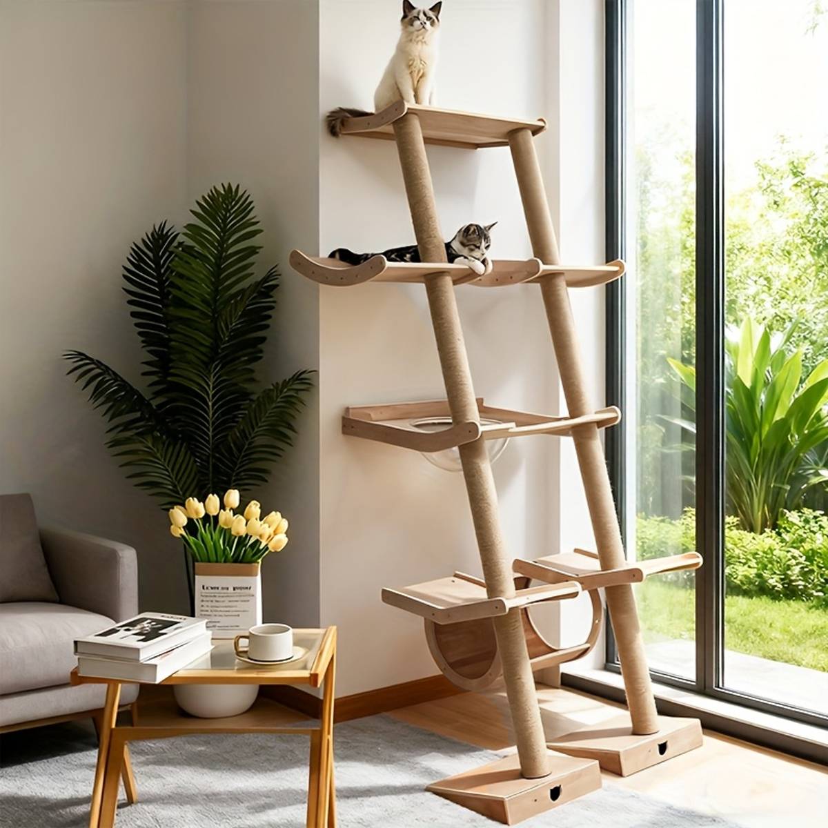 Scandinavian Cat Tree Multi-Level Wooden Climbing Tower