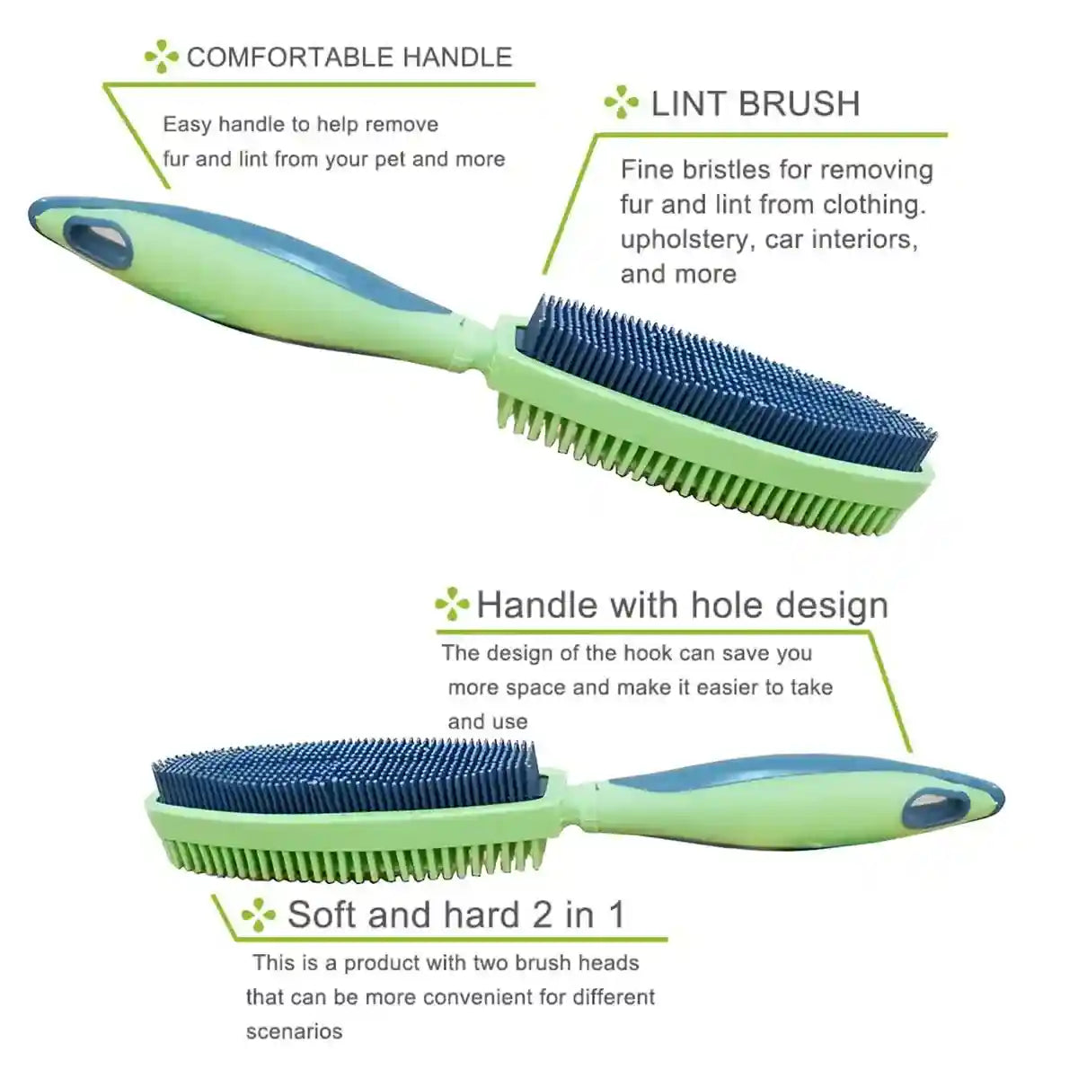 2-in-1 Pet Hair Removal Brush with Dual-Sided Bristles