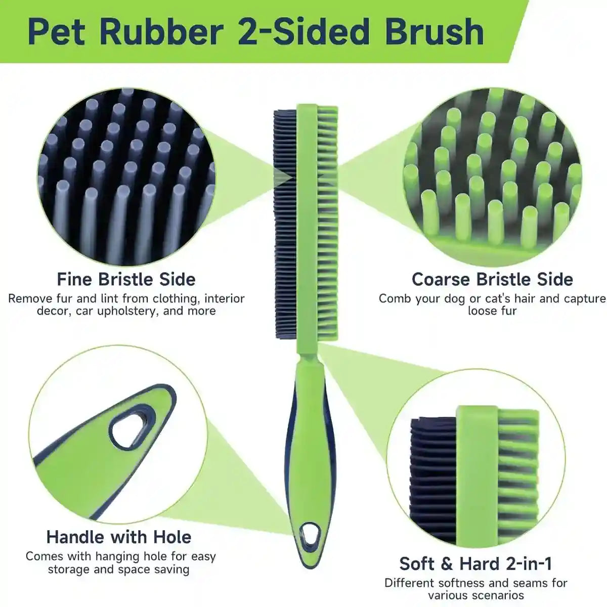 2-in-1 Pet Hair Removal Brush with Dual-Sided Bristles