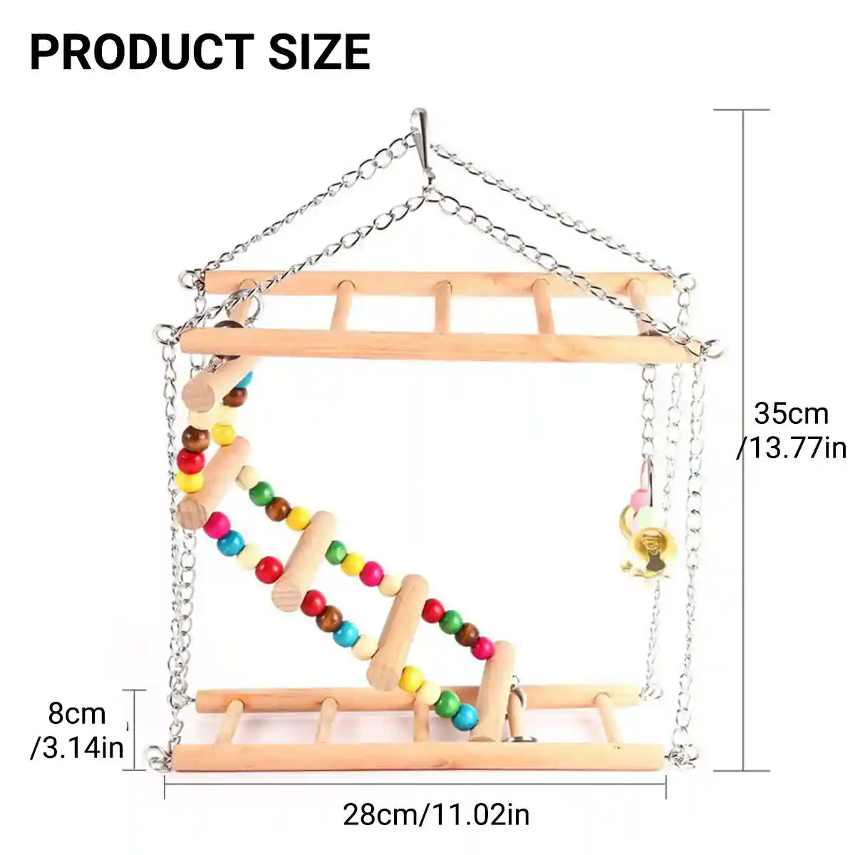 Double-Layer Bird Swing Toy Wooden Swing with Ladder & Bell for Birds