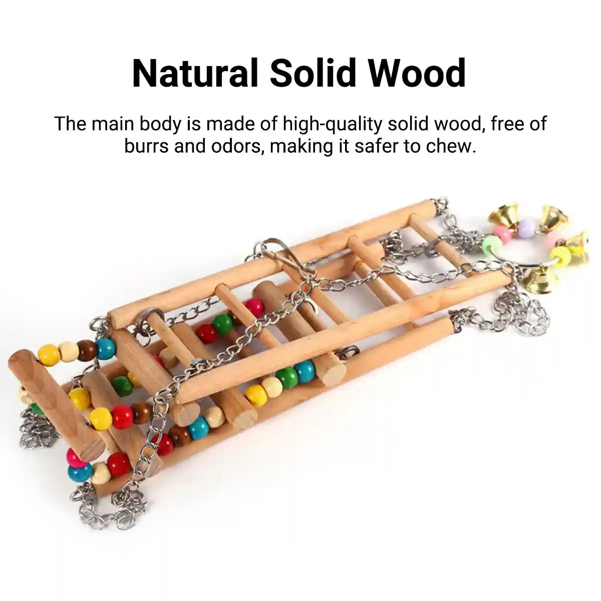 Double-Layer Bird Swing Toy Wooden Swing with Ladder & Bell for Birds