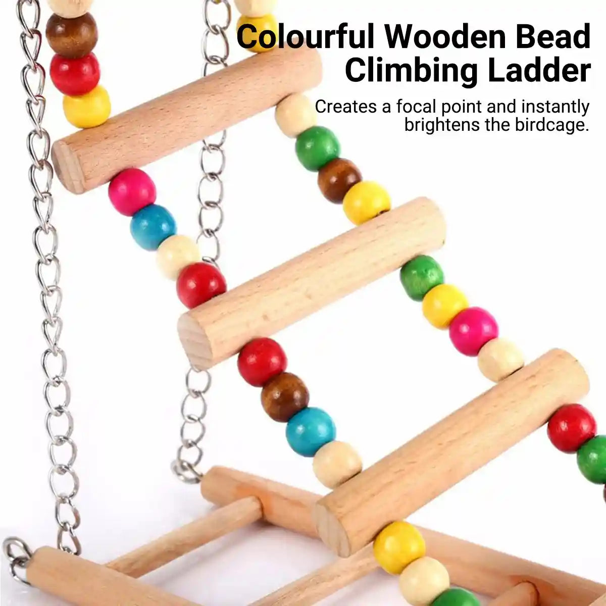 Double-Layer Bird Swing Toy Wooden Swing with Ladder & Bell for Birds