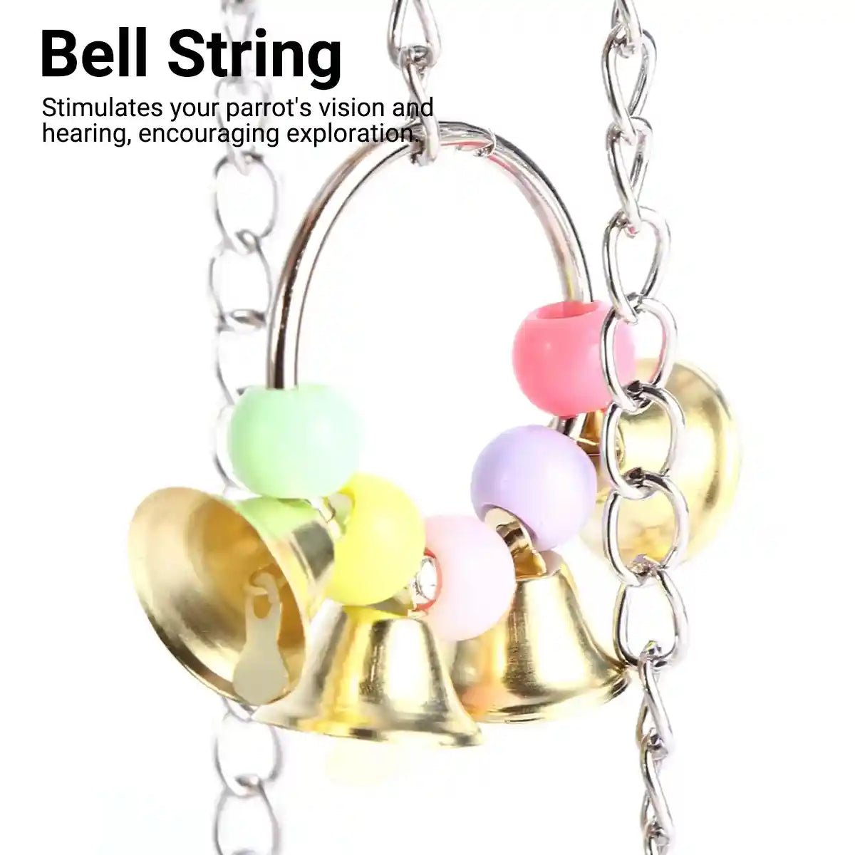 Double-Layer Bird Swing Toy Wooden Swing with Ladder & Bell for Birds