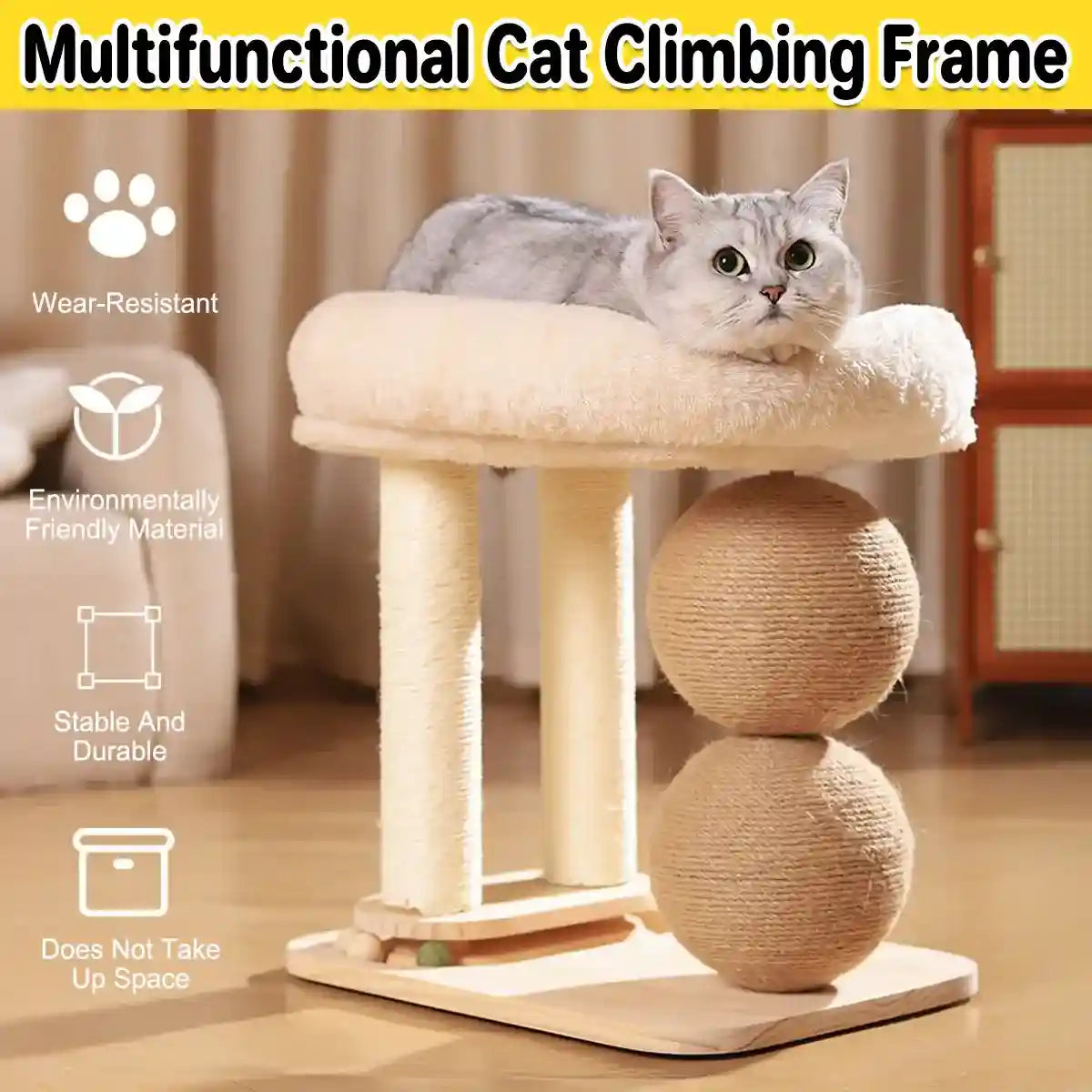 Multifunctional Pet Tower with Cat Climbing Frame and Scratching Posts
