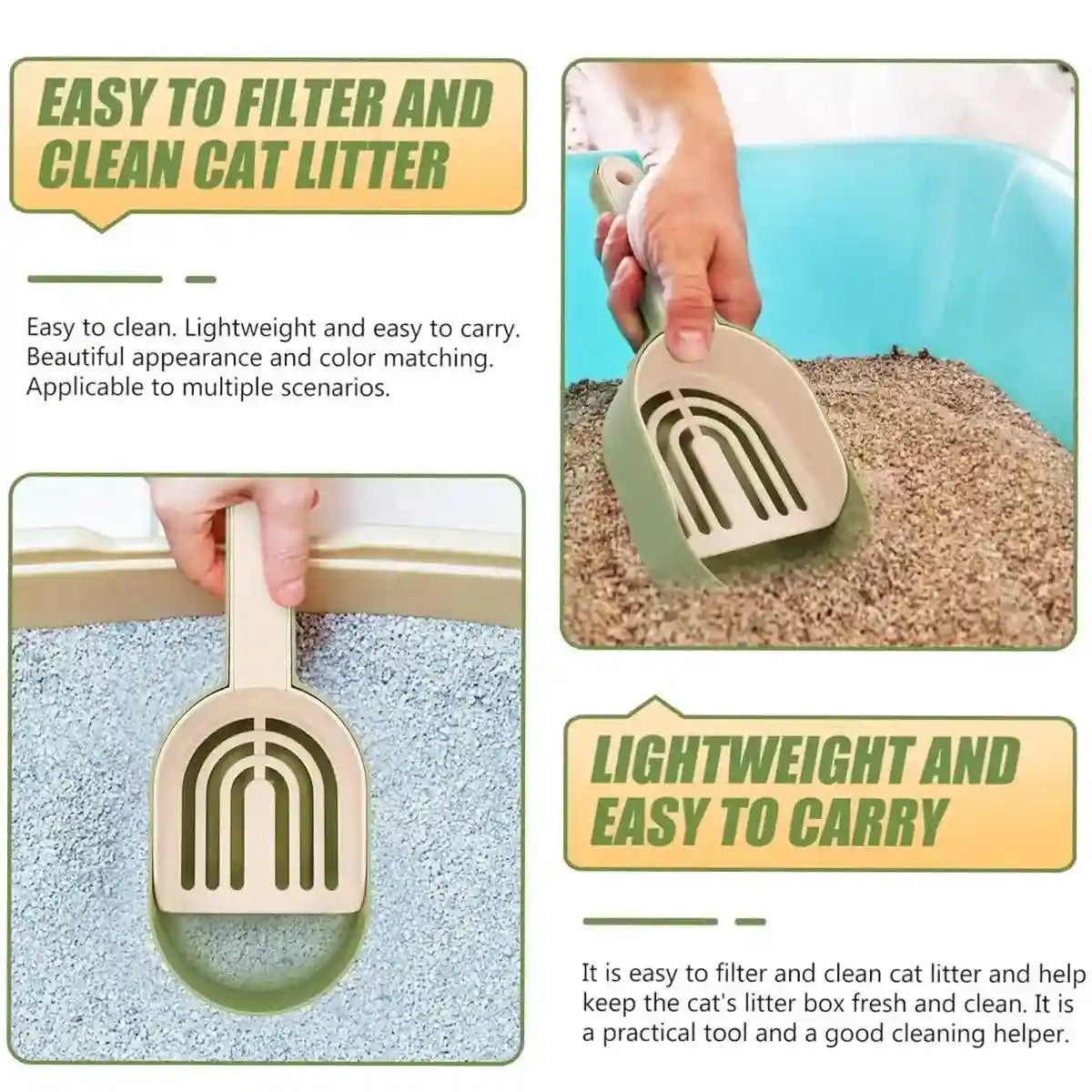 Detachable Cat Litter Scoop With Base Container For Easy Cleaning