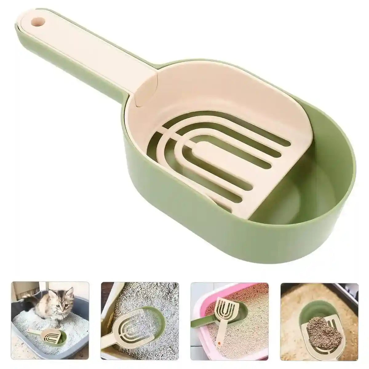 Detachable Cat Litter Scoop With Base Container For Easy Cleaning