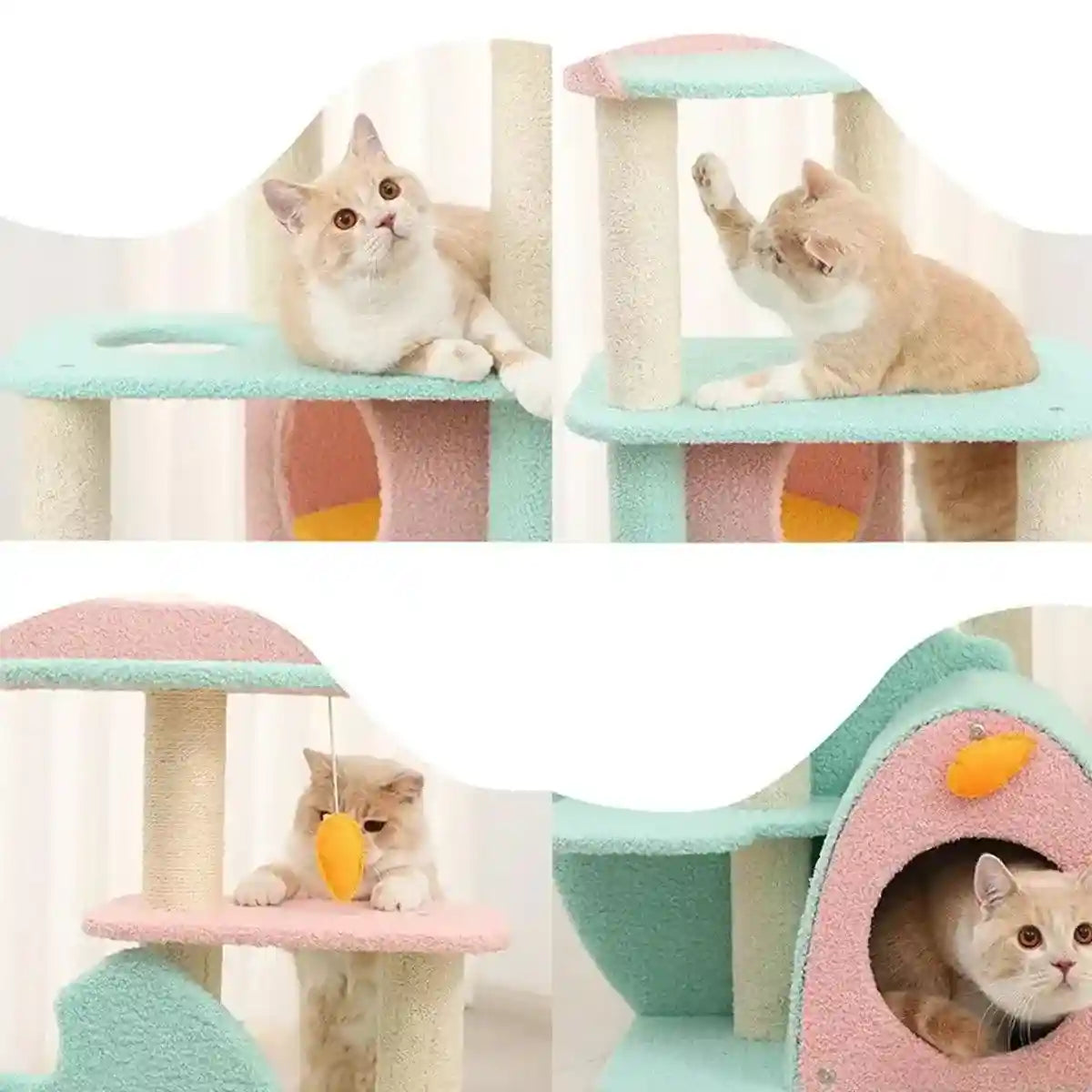 Modern Multi-Level Cat Climbing Tower with Plush Hideaway