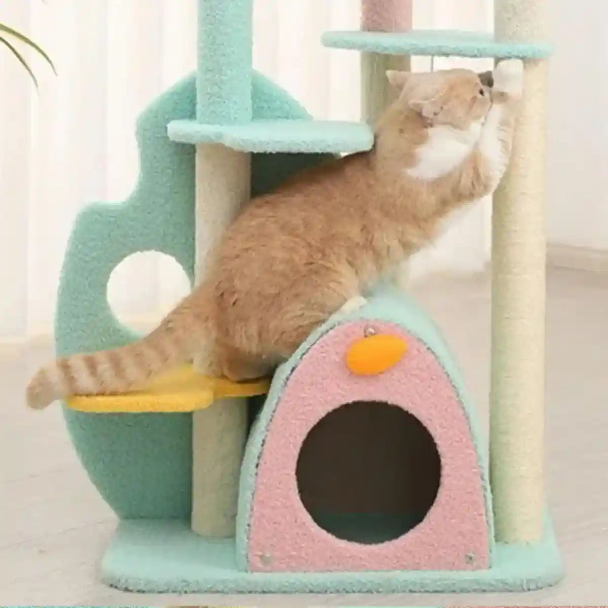 Modern Multi-Level Cat Climbing Tower with Plush Hideaway