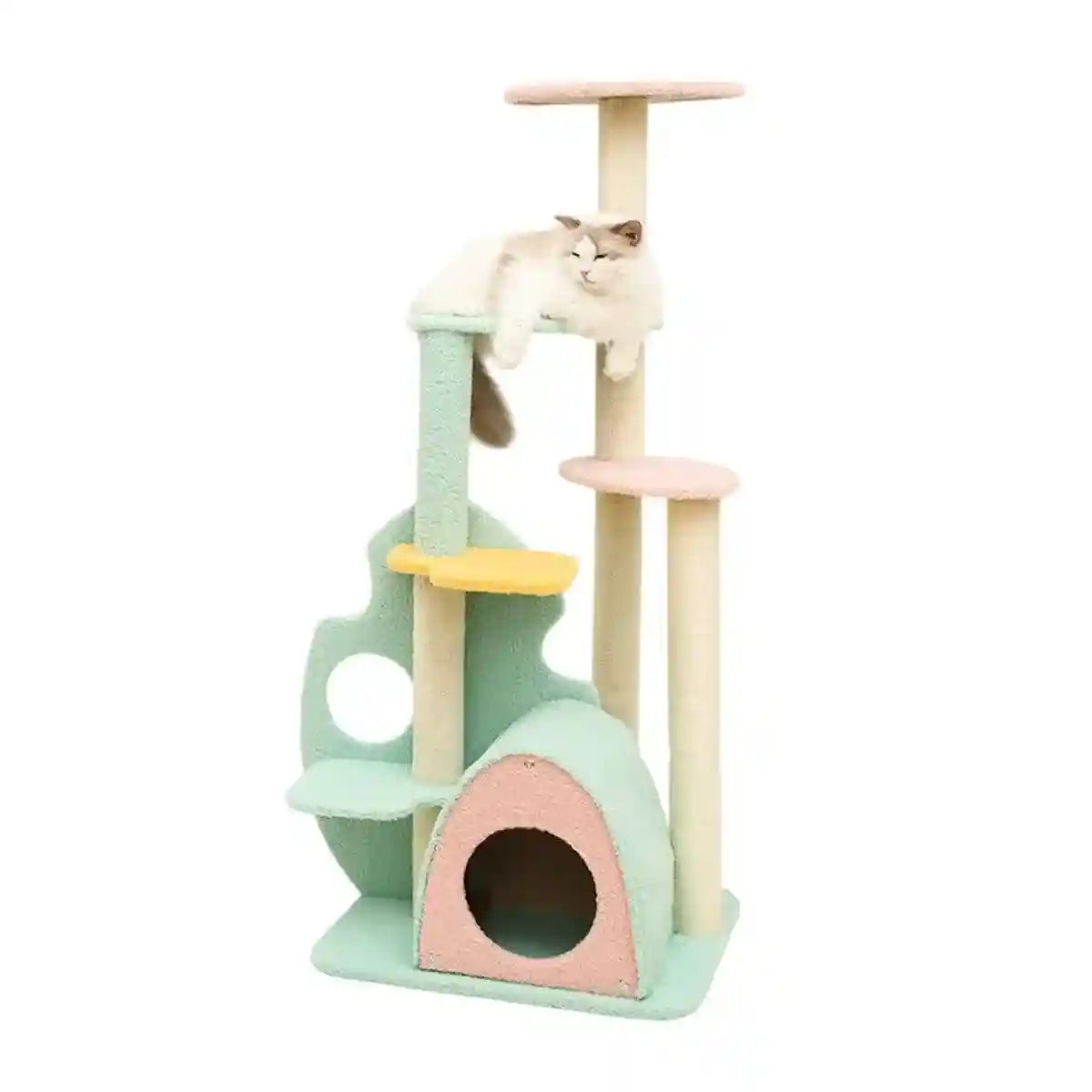 Modern Multi-Level Cat Climbing Tower with Plush Hideaway