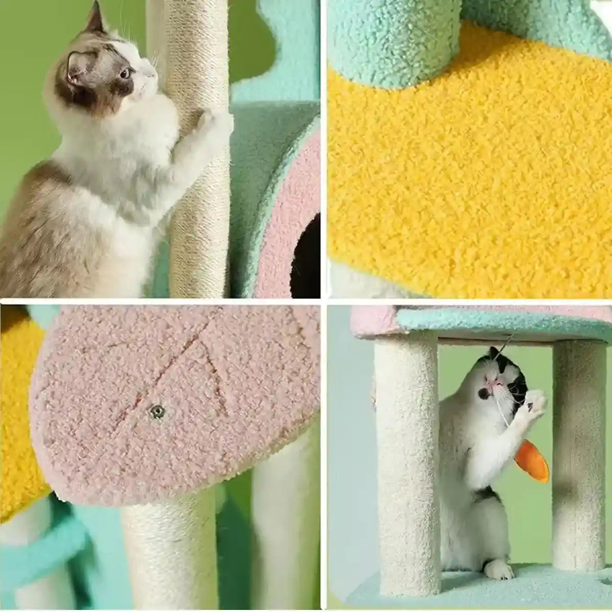 Modern Multi-Level Cat Climbing Tower with Plush Hideaway