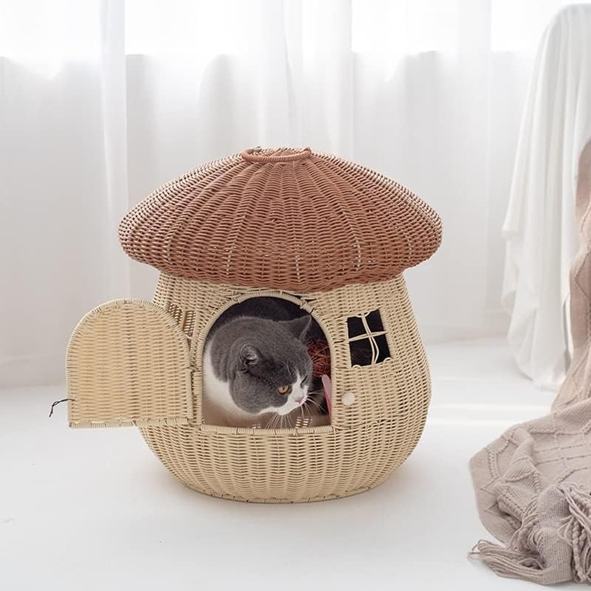 Rattan Mushroom Cat House Bed