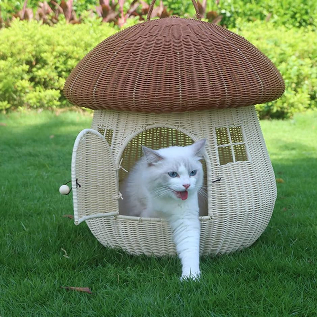 Rattan Mushroom Cat House Bed