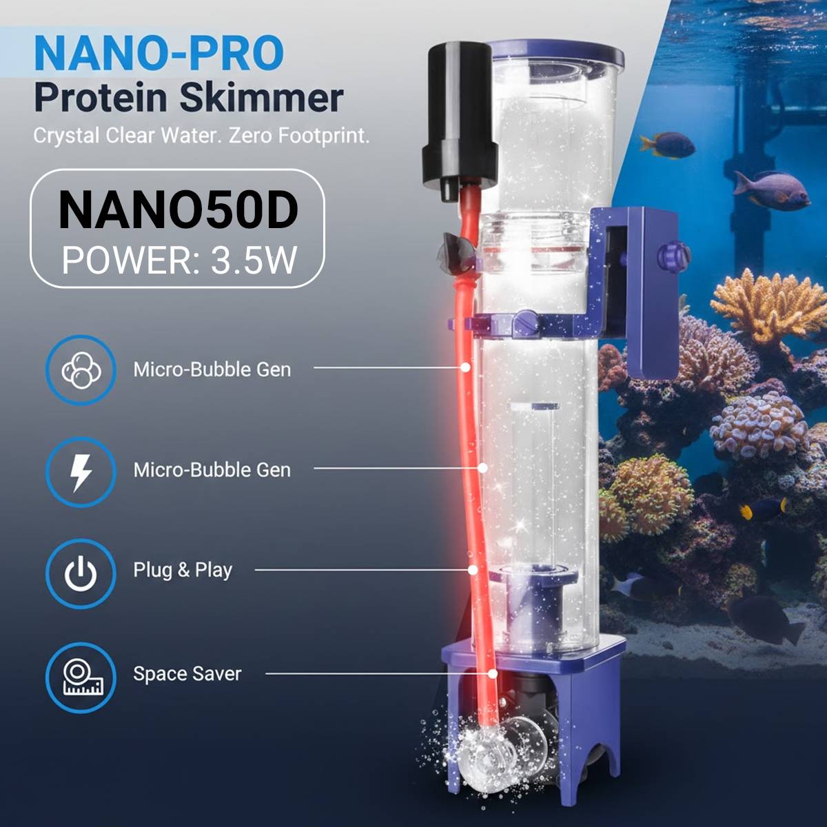 Nano Reef Protein Skimmer 50D - AE Egg Divider for Marine Tanks