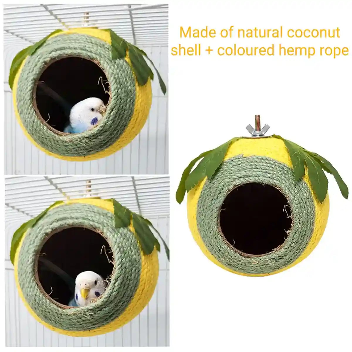Natural Coconut Shell Bird Nest with Hanging or Screw Mount