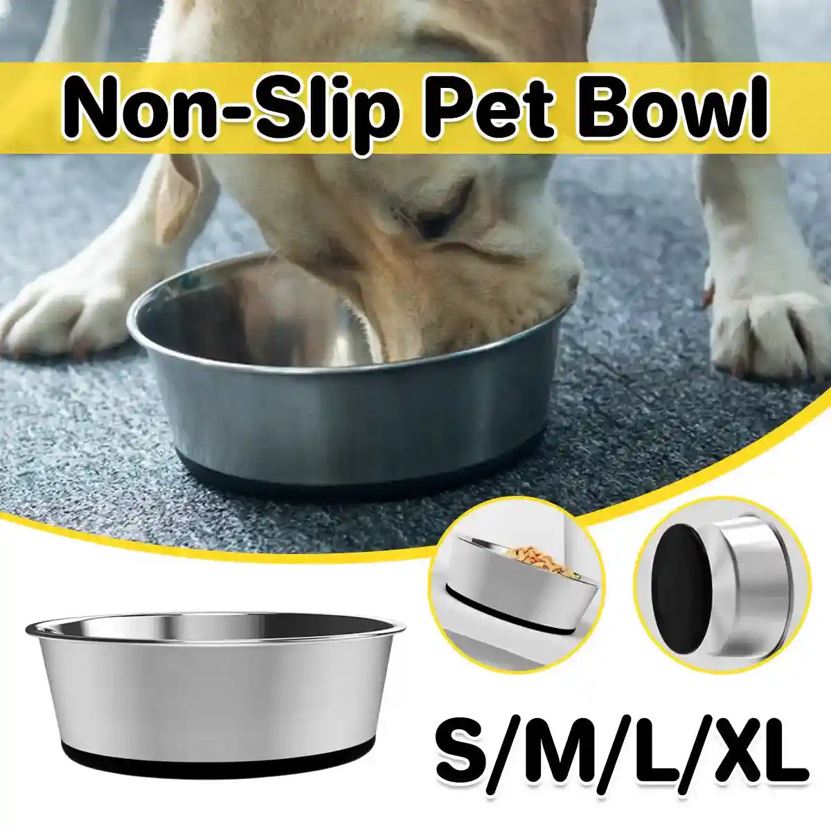 Stainless steel non slip dog bowl with silicone base for pets
