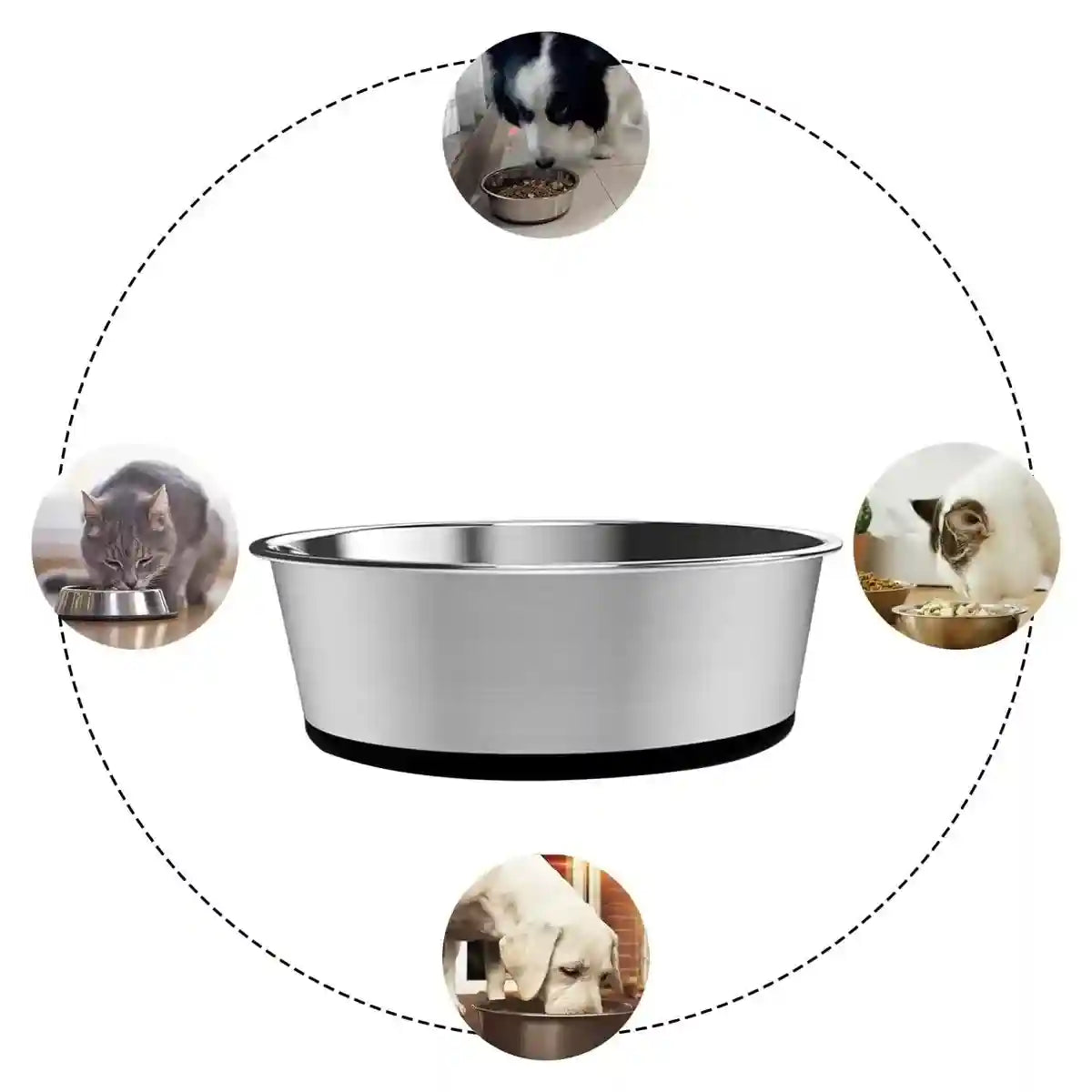 Stainless Steel Pet Dish with Non Slip Dog Bowl Base for Clean Feeding