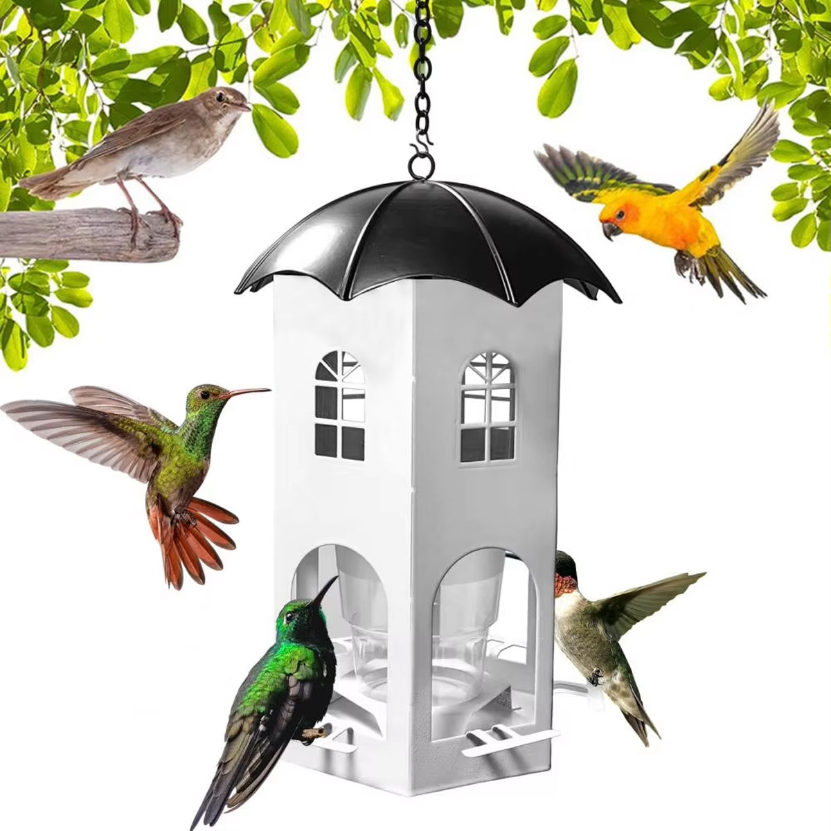 Outdoor Hanging Bird Feeder with Umbrella Lid