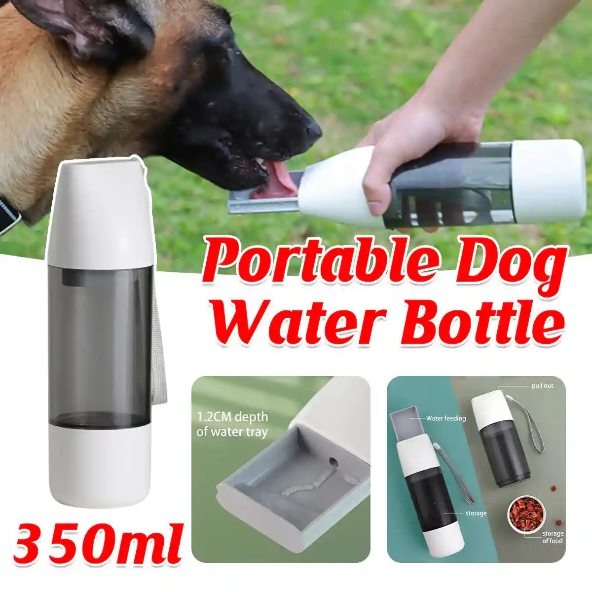 Portable Dog Water Bottle 350ml Outdoor Travel Pet Dispenser