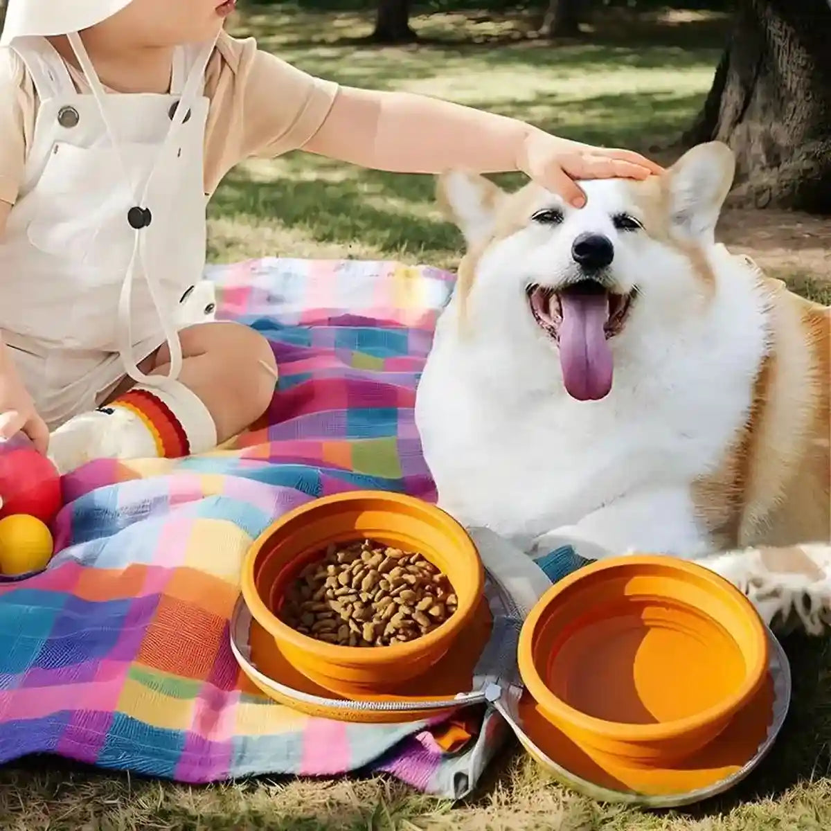 Paw Print Travel Pet Bowl Set with Collapsible Design