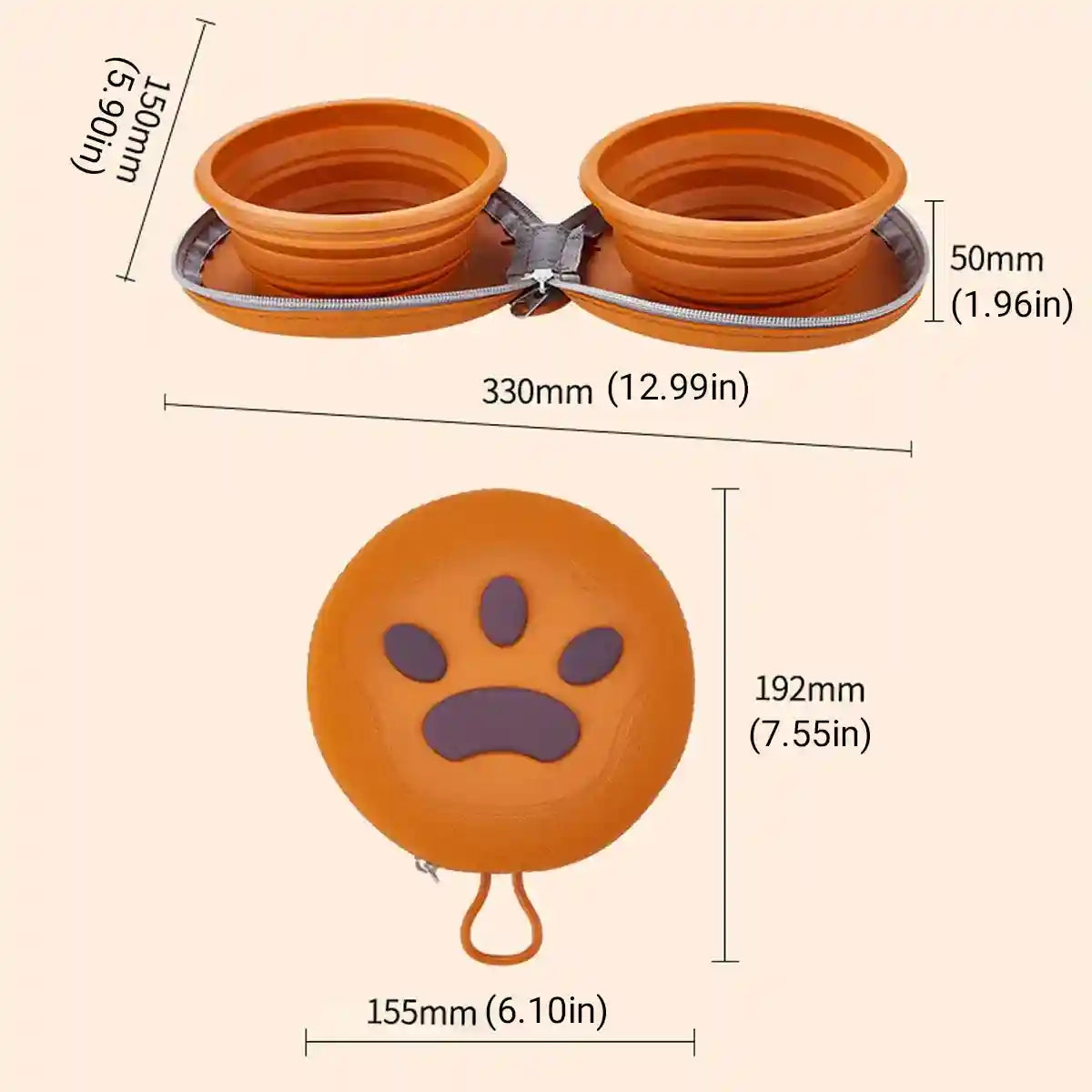 Paw Print Travel Pet Bowl Set with Collapsible Design