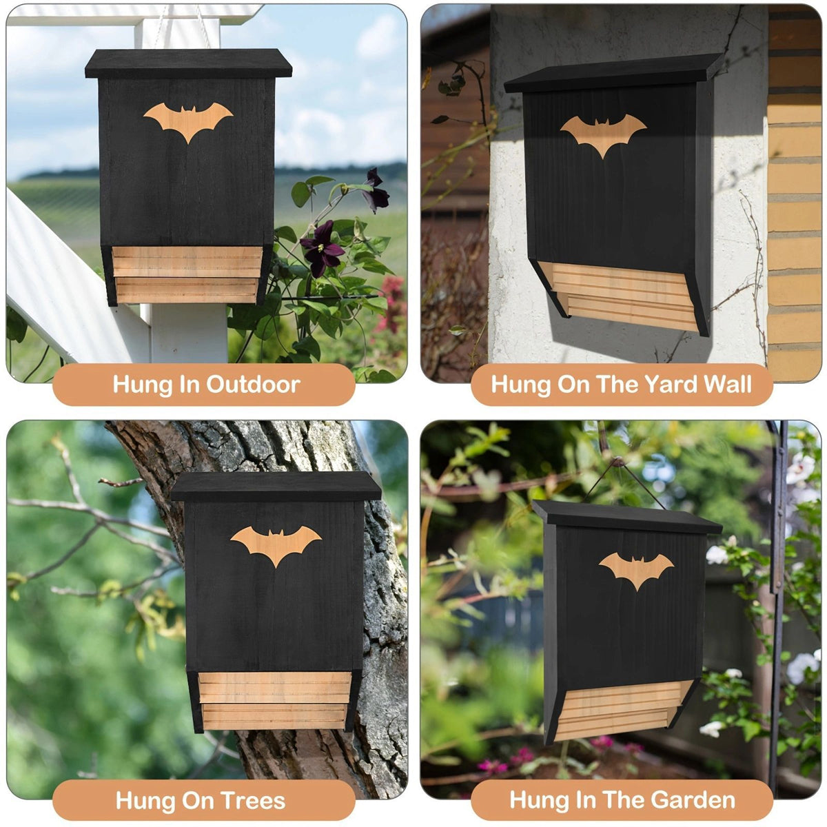 Outdoor Wooden Bat House Weatherproof Cedar Bat Shelter