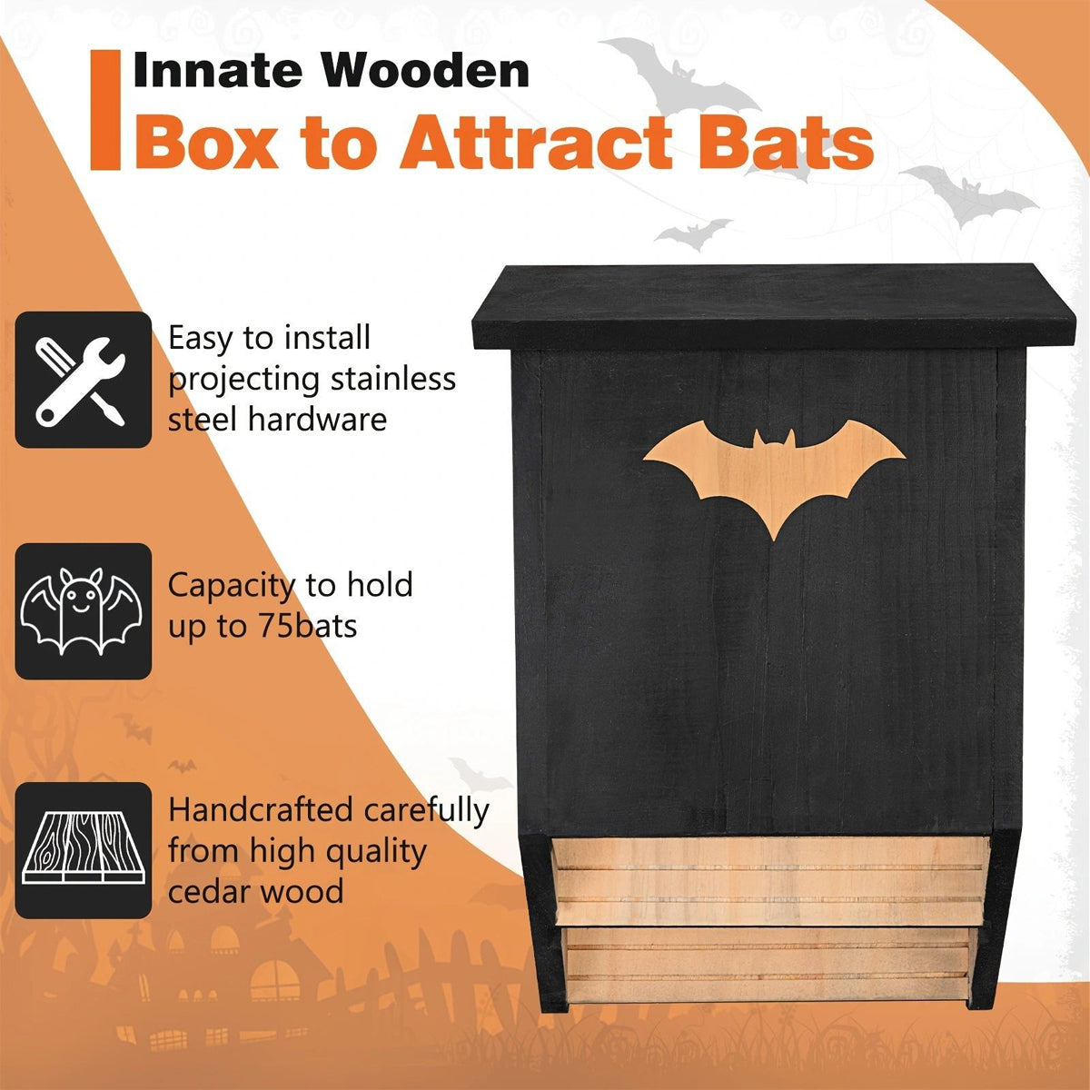 Outdoor Wooden Bat House Weatherproof Cedar Bat Shelter