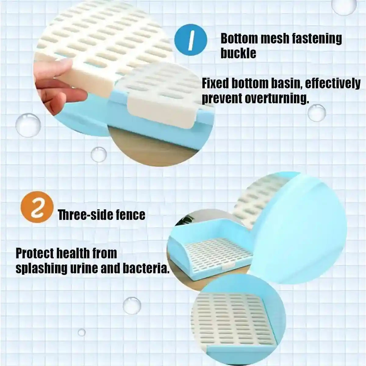 Spacious Rabbit Toilet with Splash Guard & Removable Mesh Grid