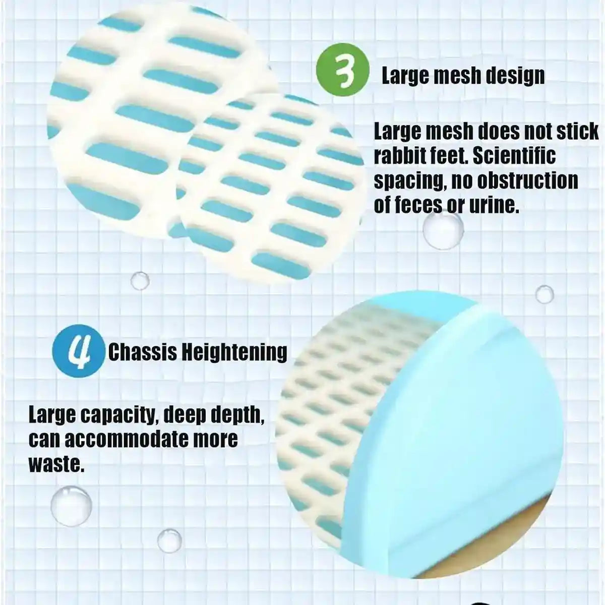 Spacious Rabbit Toilet with Splash Guard & Removable Mesh Grid