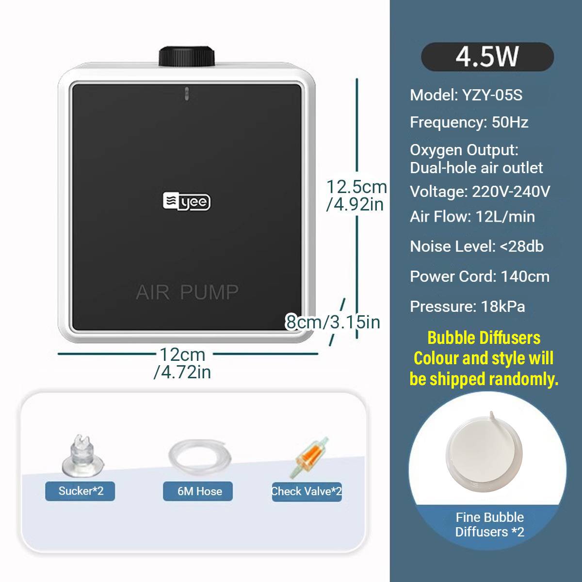 Ultra-Quiet Aquarium Air Pump 4.5W - Yee High-Power Oxygen Pump