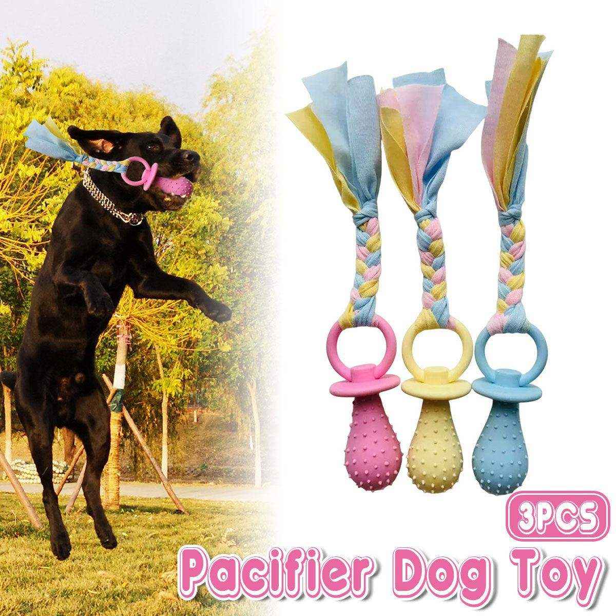 Colourful pacifier-style dog chew toy set for small dogs