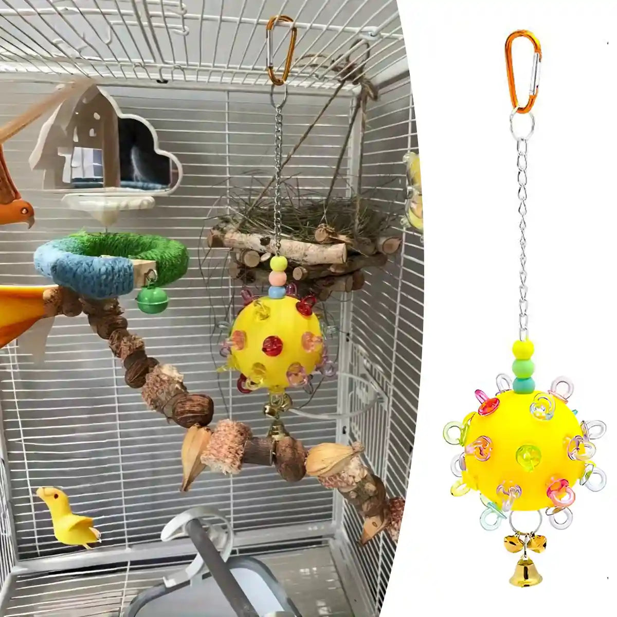 Durable Acrylic Bird Toy With Bells & Rings For Small Birds