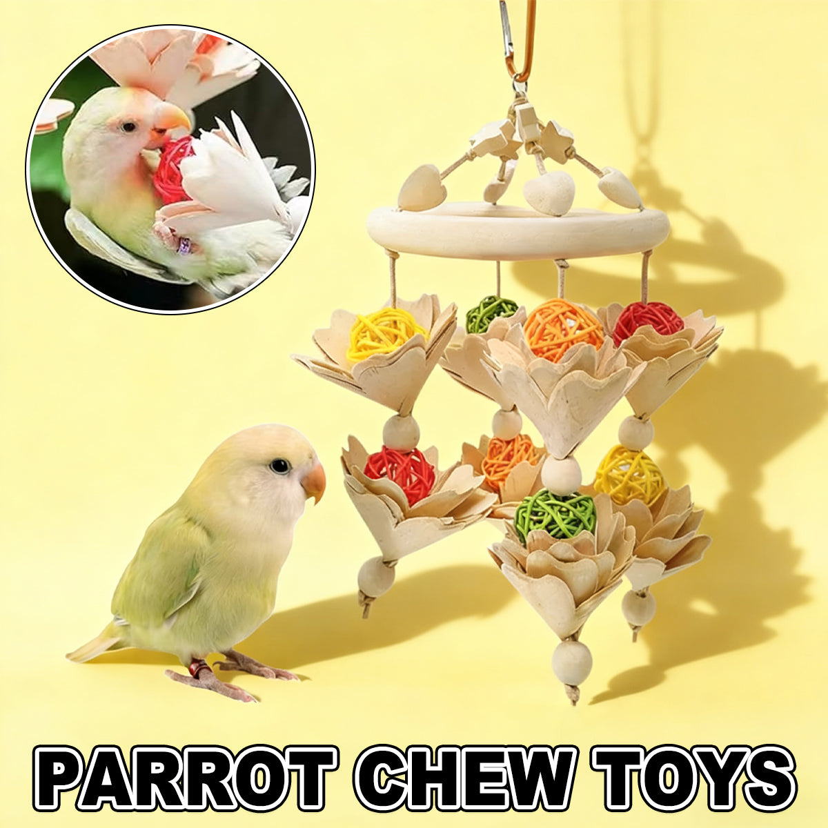 Hanging Wooden Parrot Chew Toy