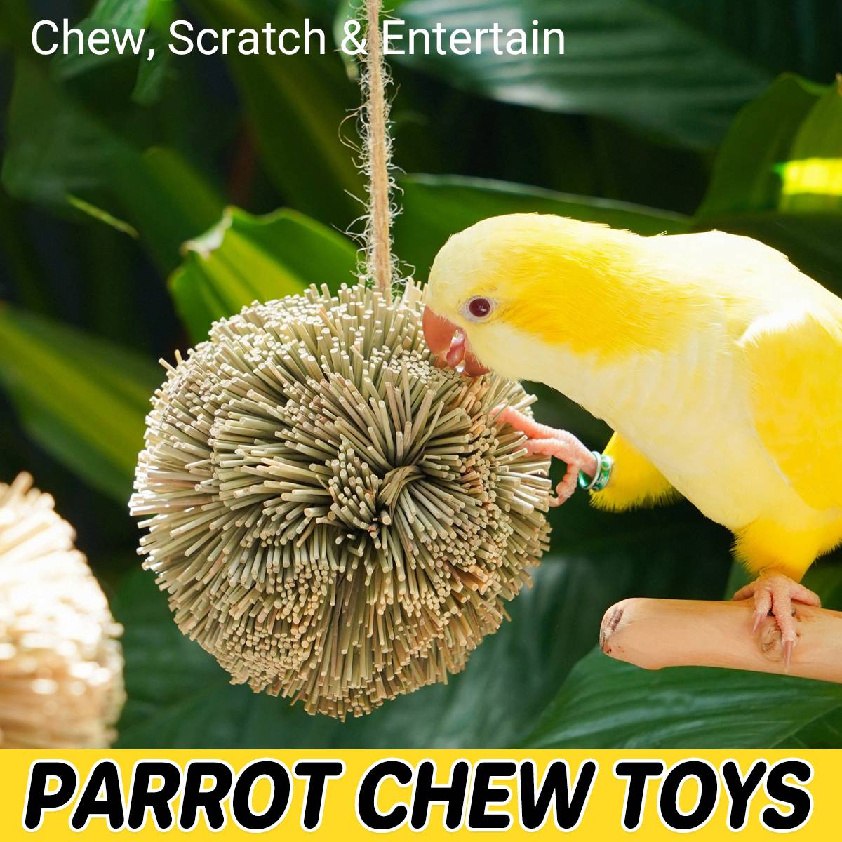 Natural Parrot Chew Toy Ball | Woven Foraging Bird Toy for Cages