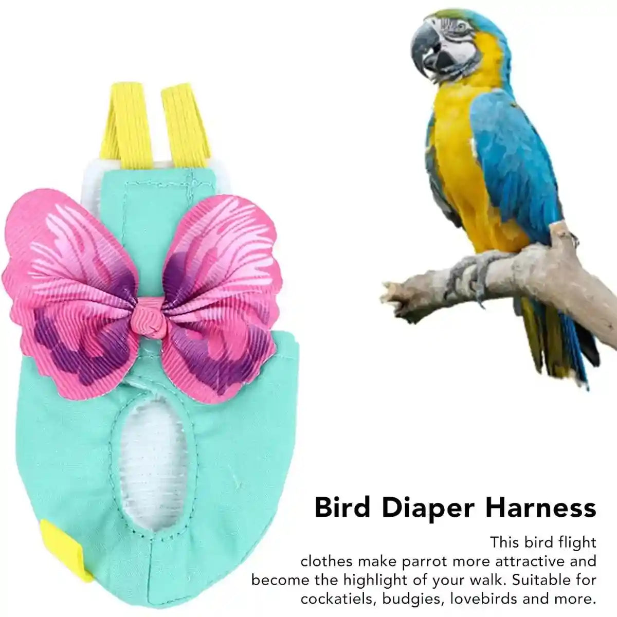 Cute Butterfly Bird Diaper Harness Flight Vest for Cockatiel & Parrot