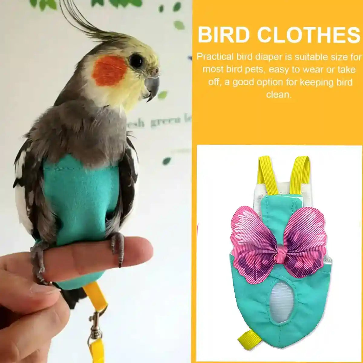 Cute Butterfly Bird Diaper Harness Flight Vest for Cockatiel & Parrot
