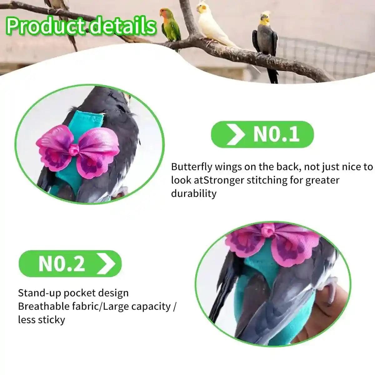 Cute Butterfly Bird Diaper Harness Flight Vest for Cockatiel & Parrot