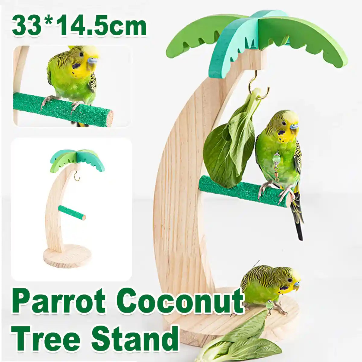 Coconut Tree Parrot Stand Wooden Bird Perch 33×14.5cm