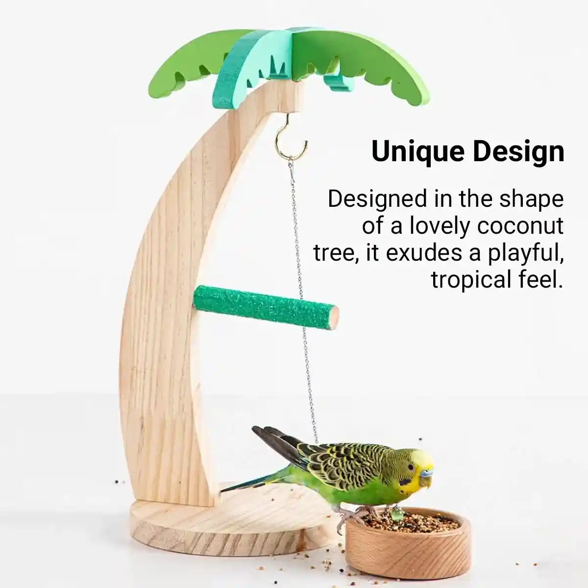 Coconut Tree Parrot Stand Wooden Bird Perch 33×14.5cm