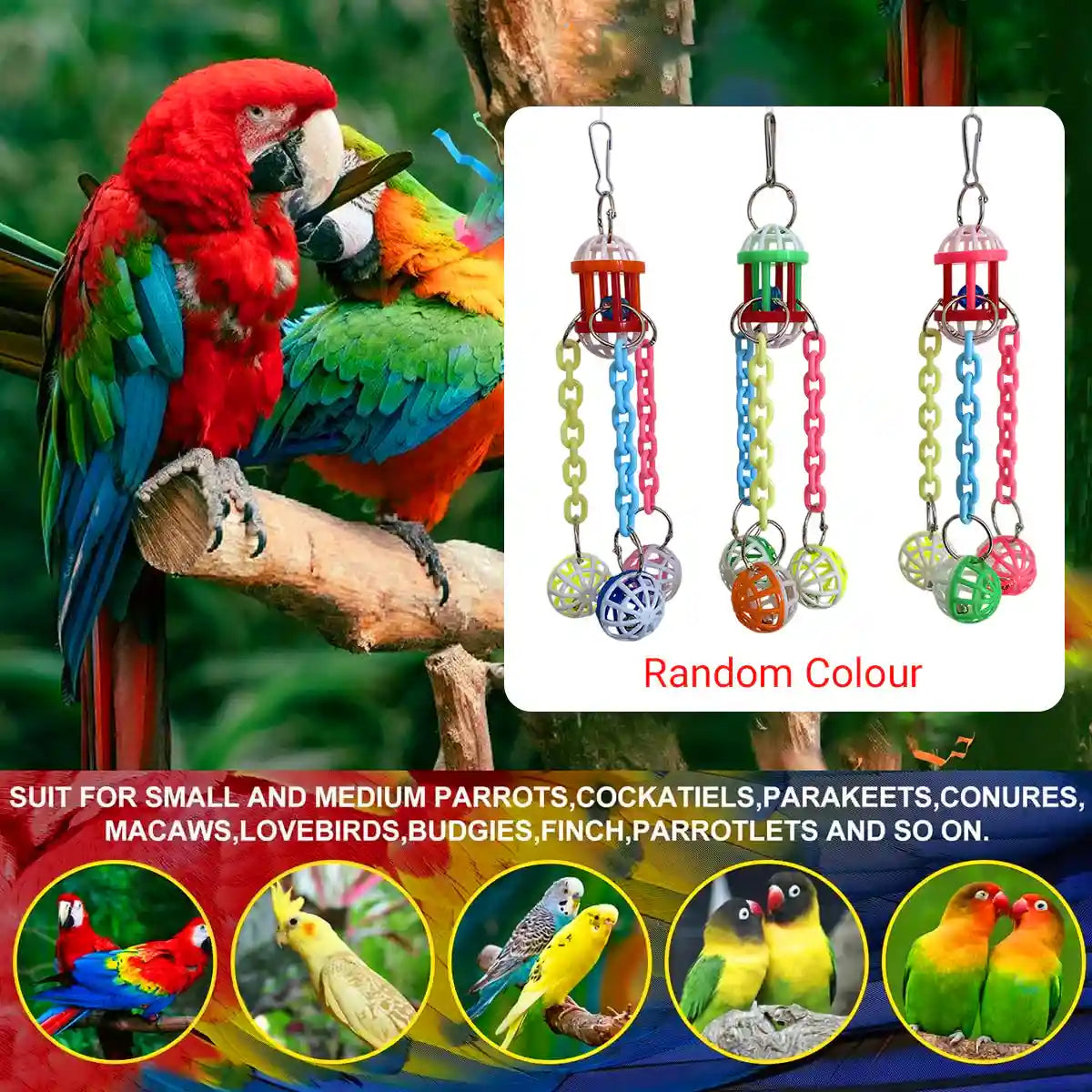 Plastic Parrot Toy Colourful Hanging Chew And Puzzle Ball For Birds
