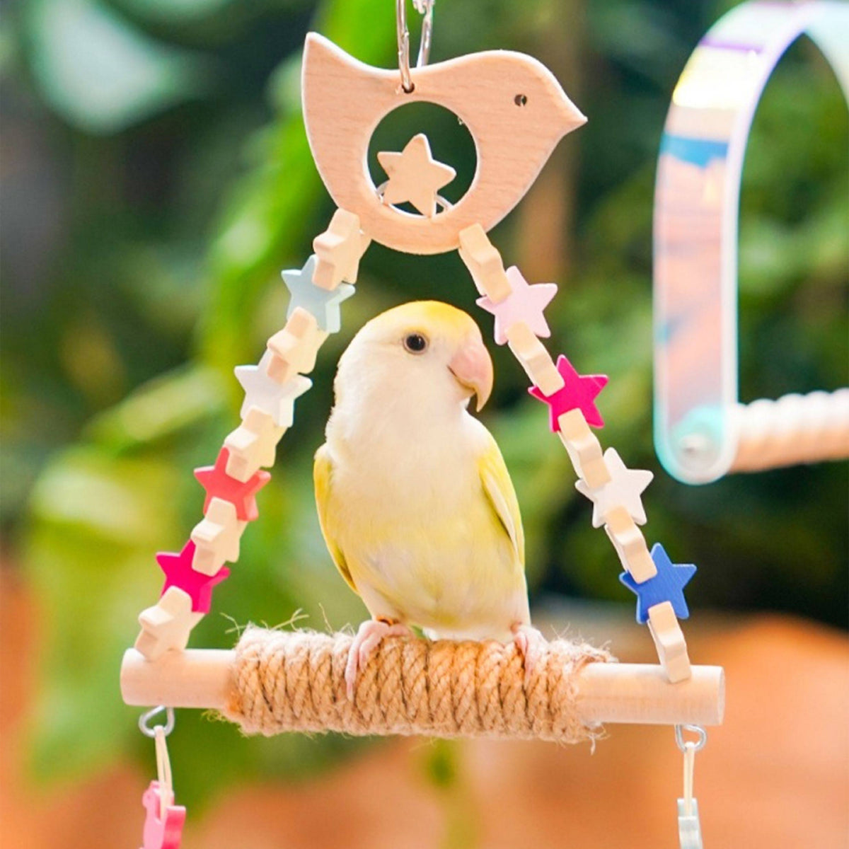 Wooden Parrot Swing Toy With Rope Perch